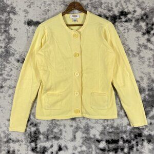 Talbots Cardigan Womens Size Small Yellow Big Buttons Pockets Long Sleeve Cotton